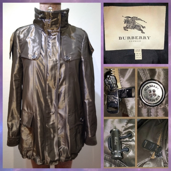 BURBERRY PROSRUM Size 6 Metallic Hooded Coat - Picture 1 of 16